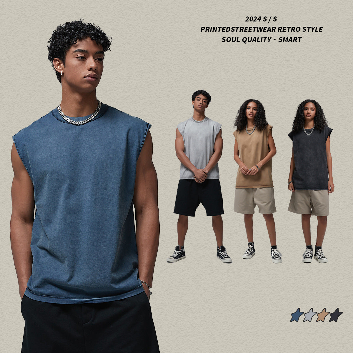 2025 Summer Men's Airbrush Washed Retro