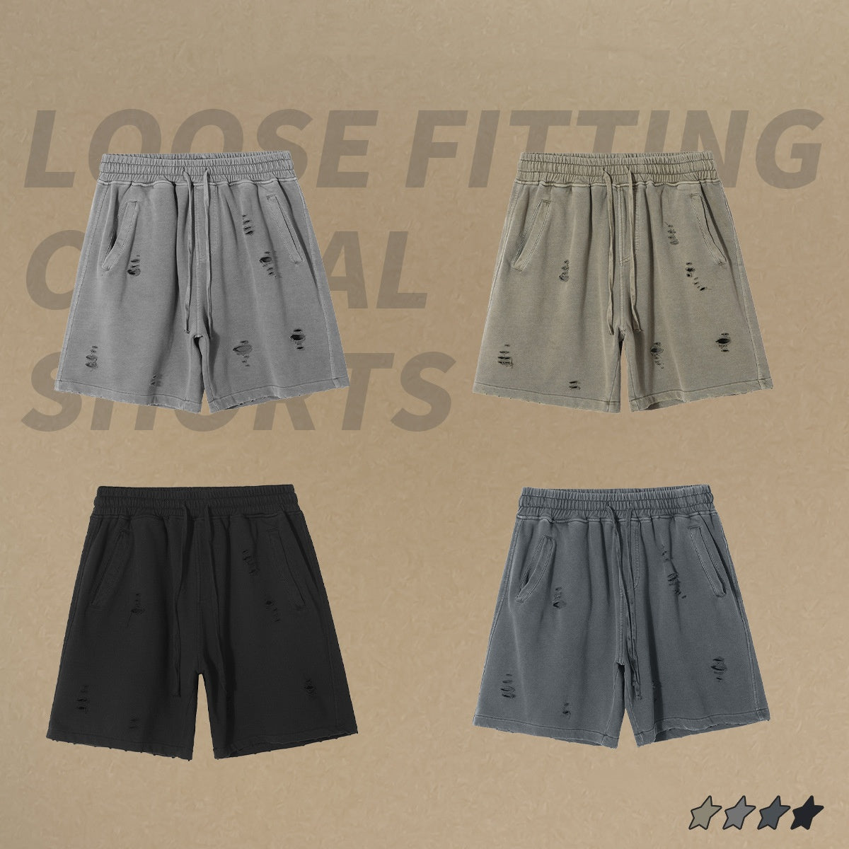 2025 new Europe and the United States high street wind heavy washing do old loose shorts men tide cut retro shorts