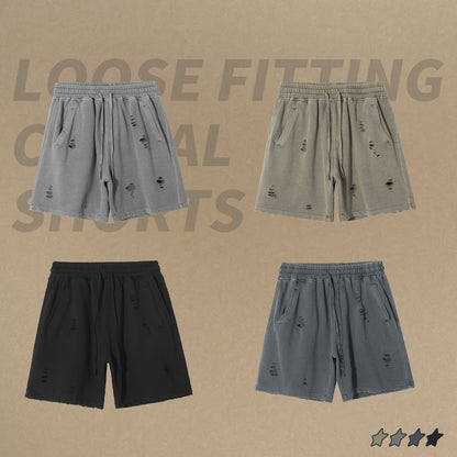 2025 new Europe and the United States high street wind heavy washing do old loose shorts men tide cut retro shorts