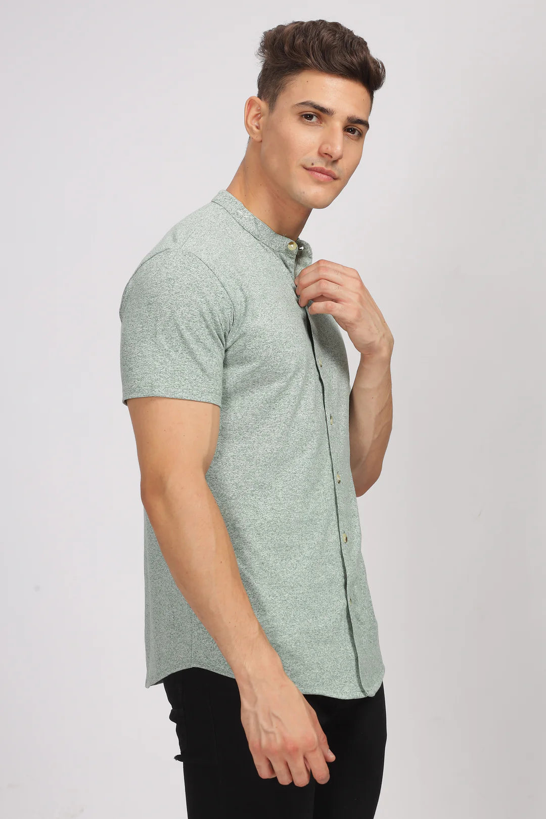 Green Melange Cotton Knit Shirt