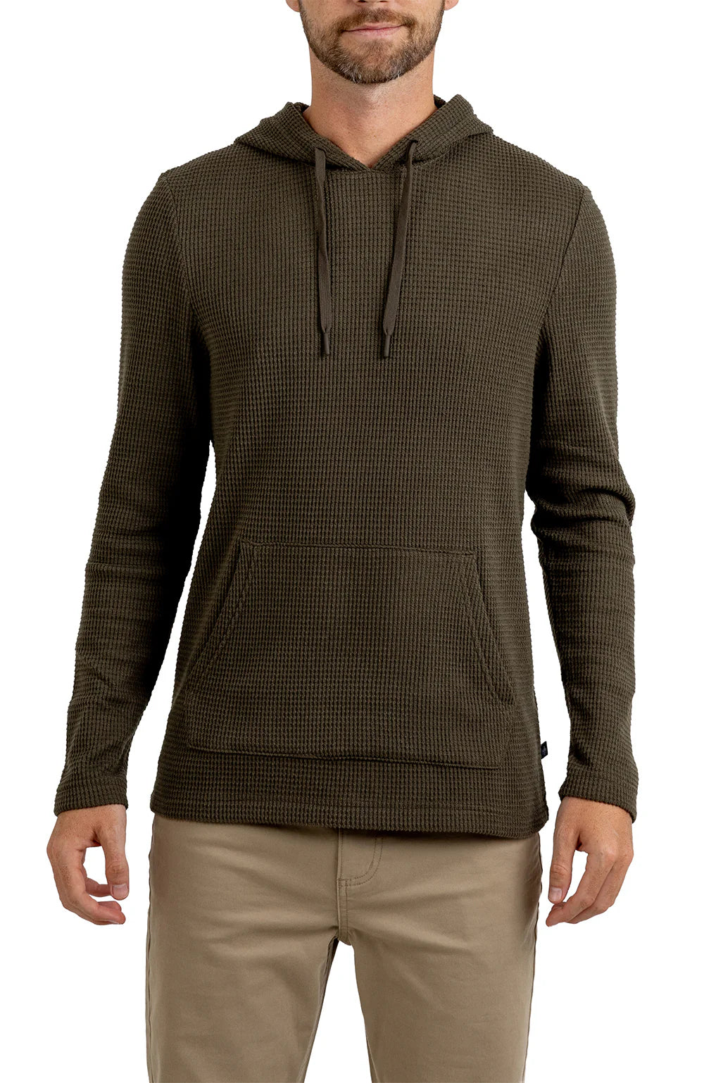 RF CABIN-LONG SLEEVE HOODED WAFFLE HENLEY W/ KANGAROO PKT
