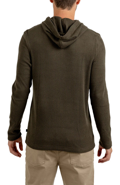 RF CABIN-LONG SLEEVE HOODED WAFFLE HENLEY W/ KANGAROO PKT