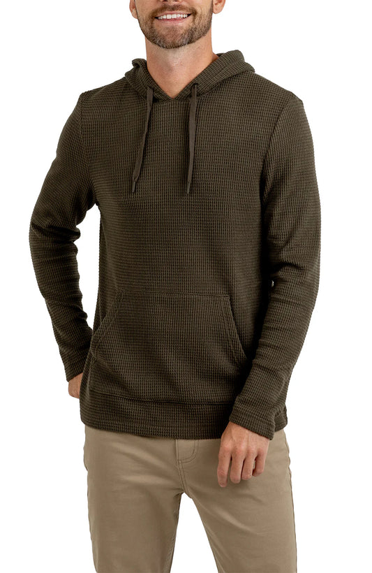 RF CABIN-LONG SLEEVE HOODED WAFFLE HENLEY W/ KANGAROO PKT