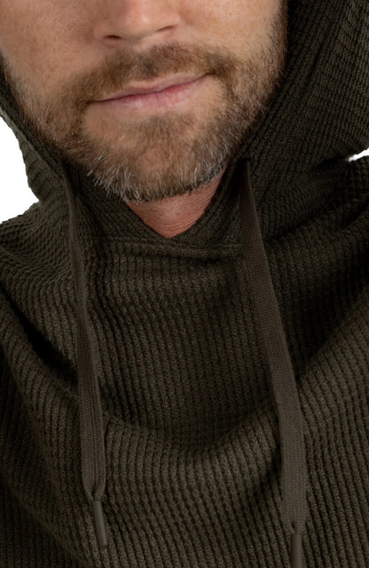 RF CABIN-LONG SLEEVE HOODED WAFFLE HENLEY W/ KANGAROO PKT