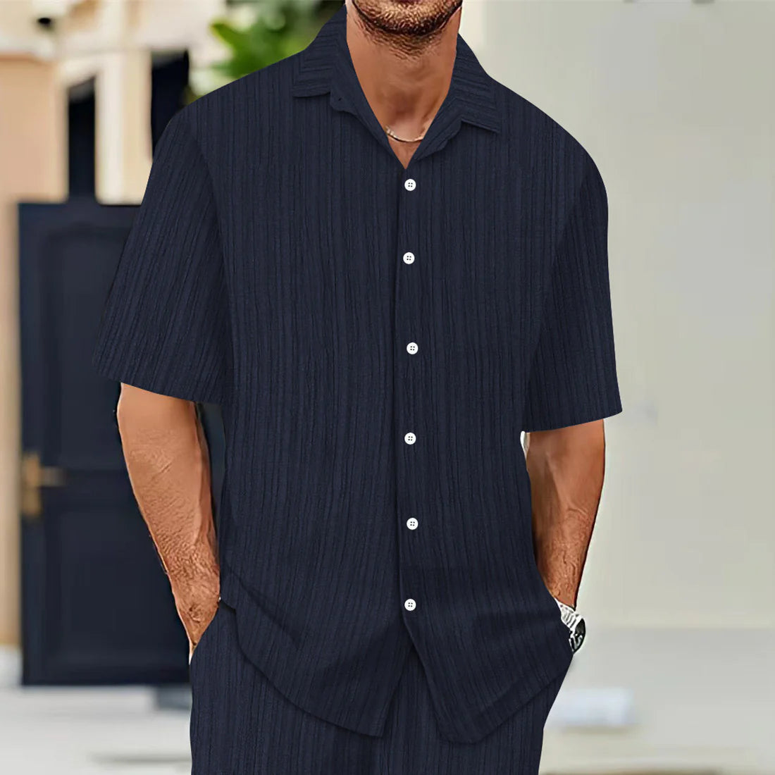 Summer Men's Shirt Casual Loose Short Sleeve T-Shirt Set