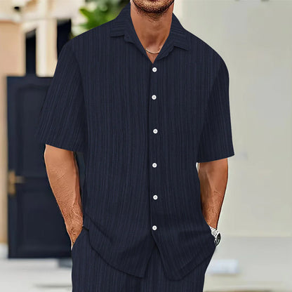 Summer Men's Shirt Casual Loose Short Sleeve T-Shirt Set