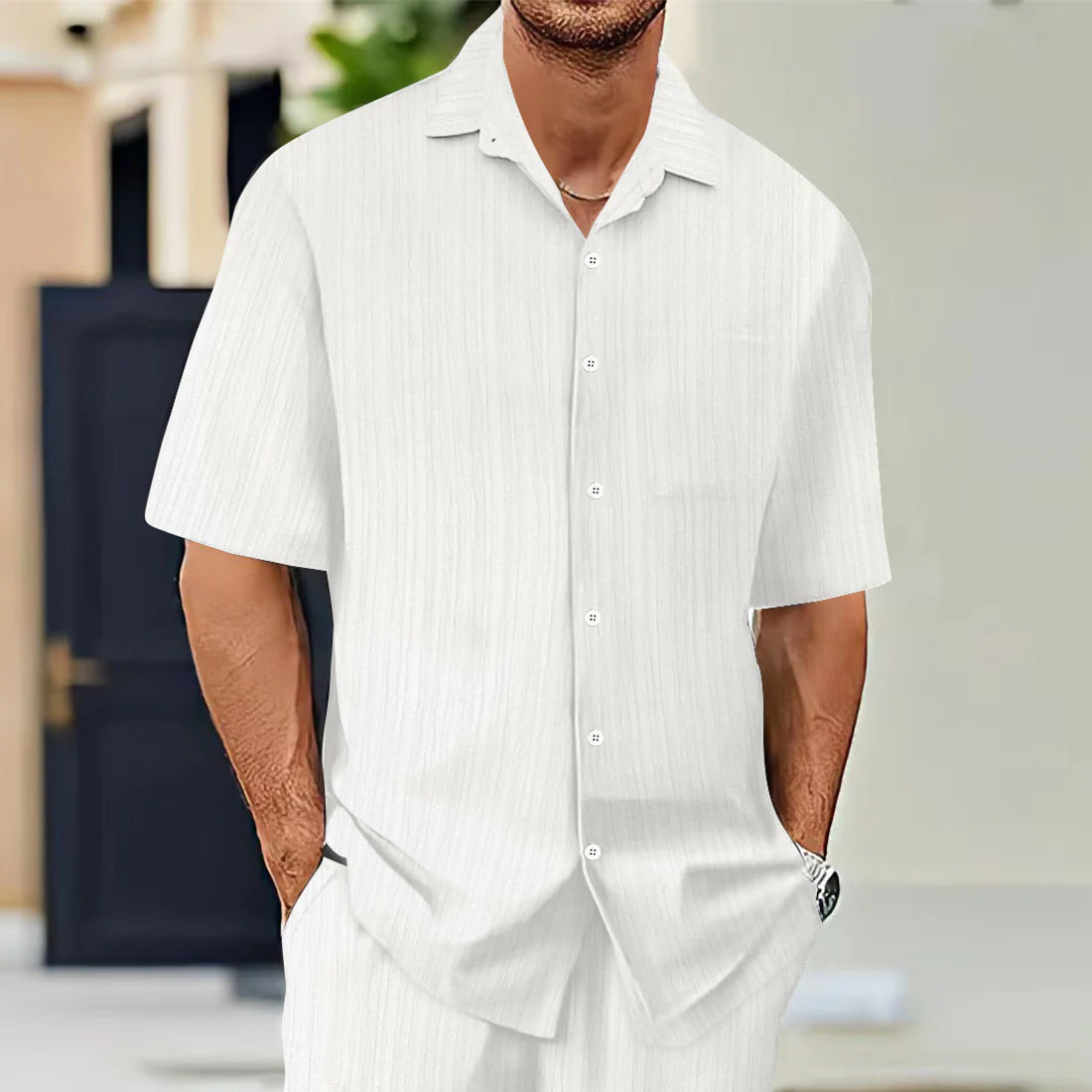 Summer Men's Shirt Casual Loose Short Sleeve T-Shirt Set