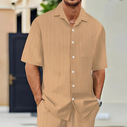 Summer Men's Shirt Casual Loose Short Sleeve T-Shirt Set