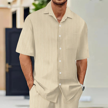 Summer Men's Shirt Casual Loose Short Sleeve T-Shirt Set