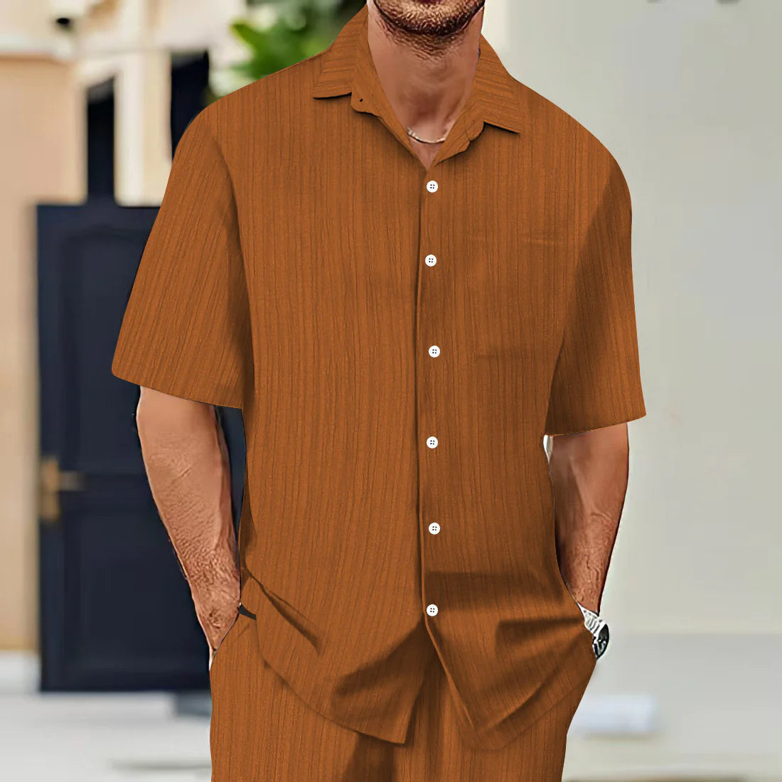 Summer Men's Shirt Casual Loose Short Sleeve T-Shirt Set